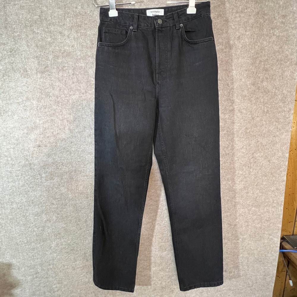 Reformation Cynthia High Rise Straight Long Jeans Women 29 Vana Black Denim